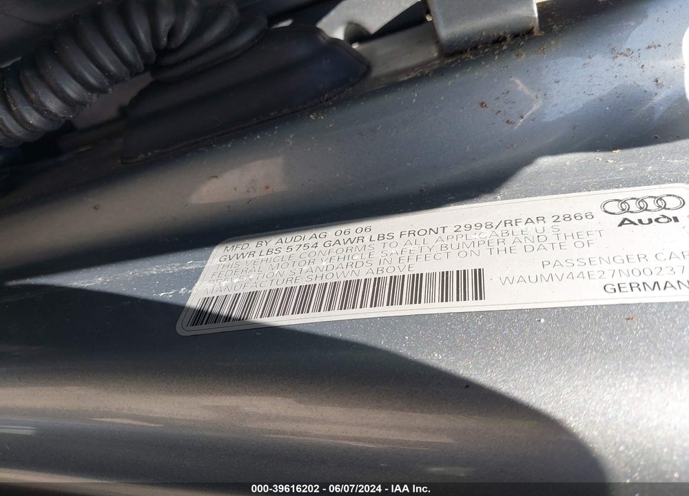 2007 AUDI A8 L 4.2 VIN: WAUMV44E27N002374