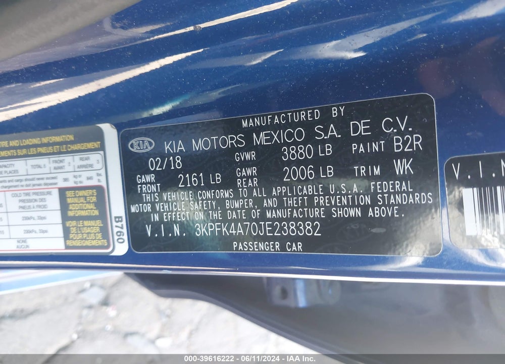2018 KIA FORTE LX VIN: 3KPFK4A70JE238382