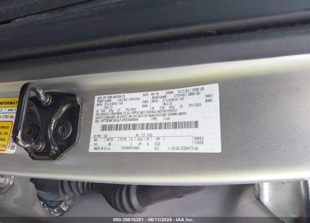 2018 FORD F-150 XLT VIN: 1FTEW1EG7JFE54566
