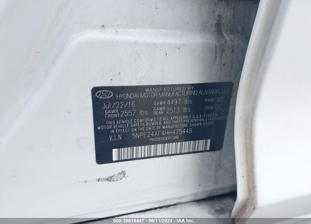 2017 HYUNDAI SONATA VIN: 5NPE24AF4HH475448