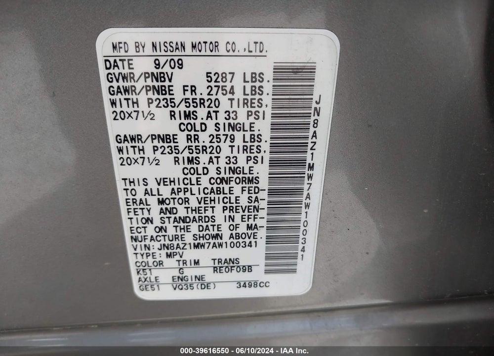 2010 NISSAN MURANO LE VIN: JN8AZ1MW7AW100341