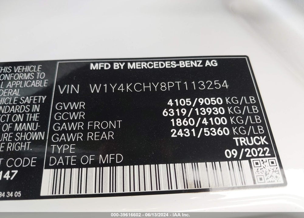 2023 MERCEDES-BENZ SPRINTER 2500 HIGH ROOF 4-CYL DIESEL VIN: W1Y4KCHY8PT113254