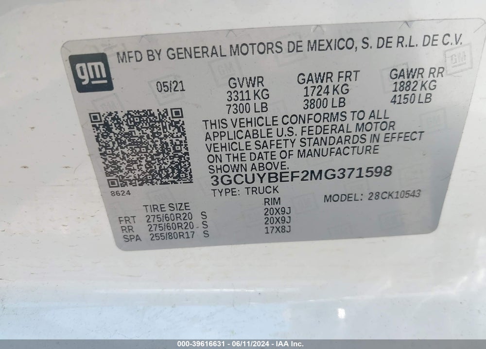 2021 CHEVROLET SILVERADO 1500 4WD SHORT BED CUSTOM VIN: 3GCUYBEF2MG371598