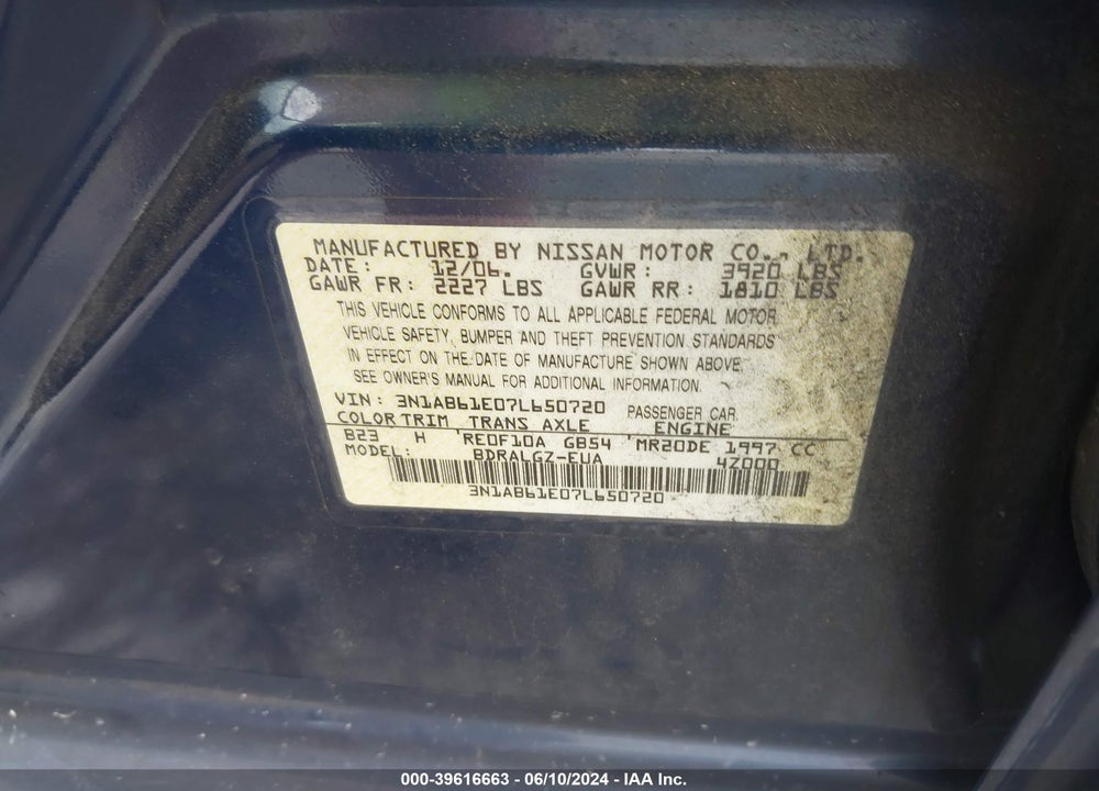 2007 NISSAN SENTRA 2.0SL VIN: 3N1AB61E07L650720