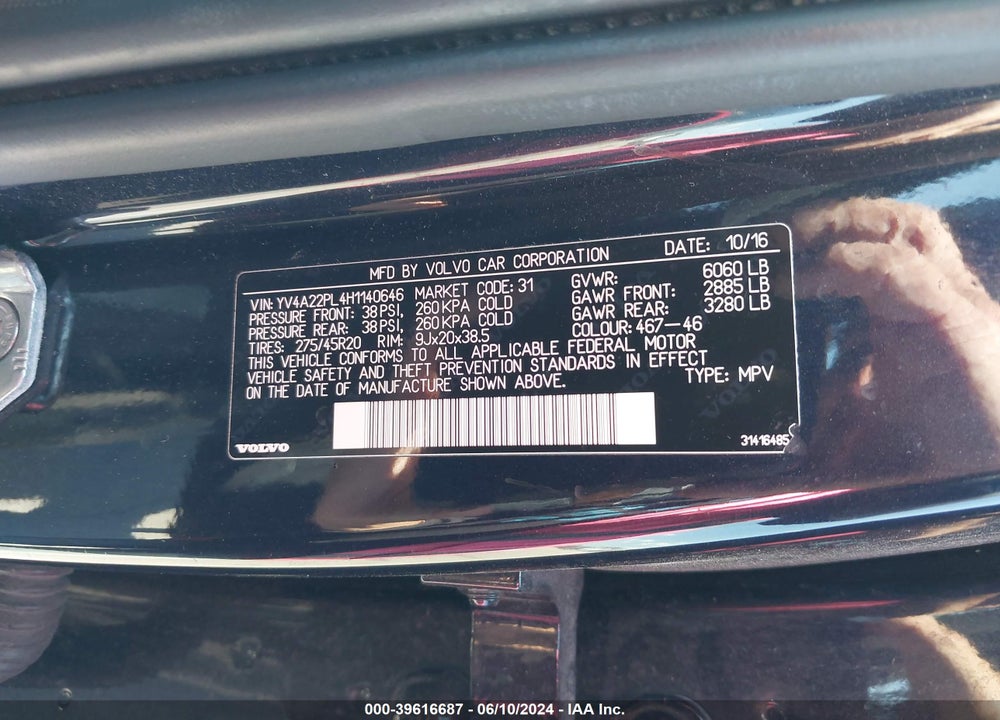 2017 VOLVO XC90 T6 INSCRIPTION VIN: YV4A22PL4H1140646