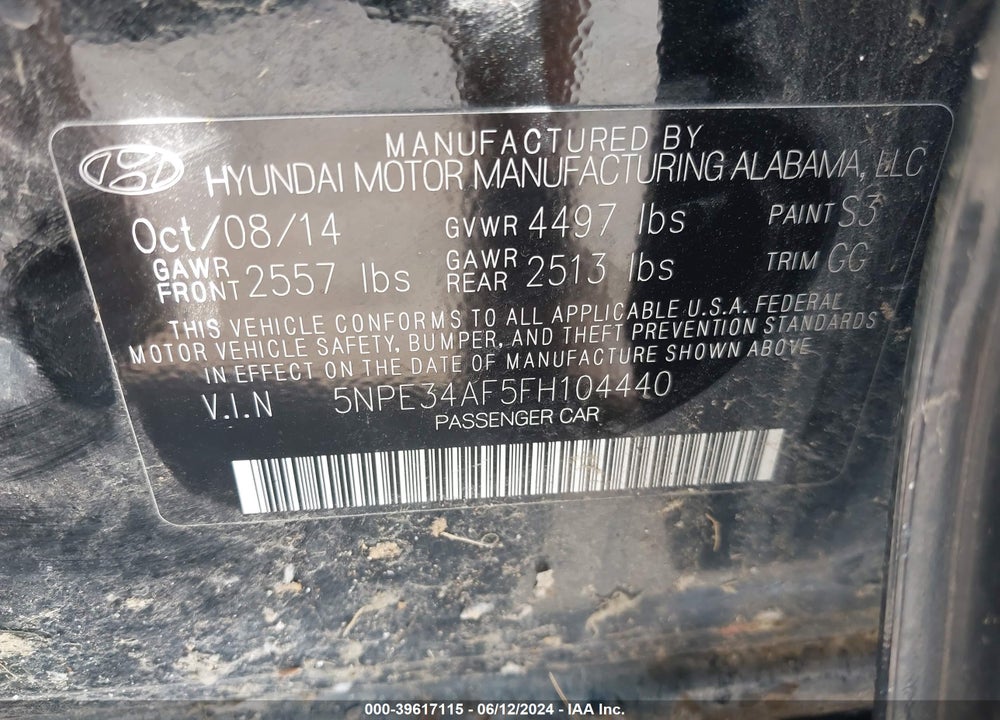 2015 HYUNDAI SONATA LIMITED VIN: 5NPE34AF5FH104440