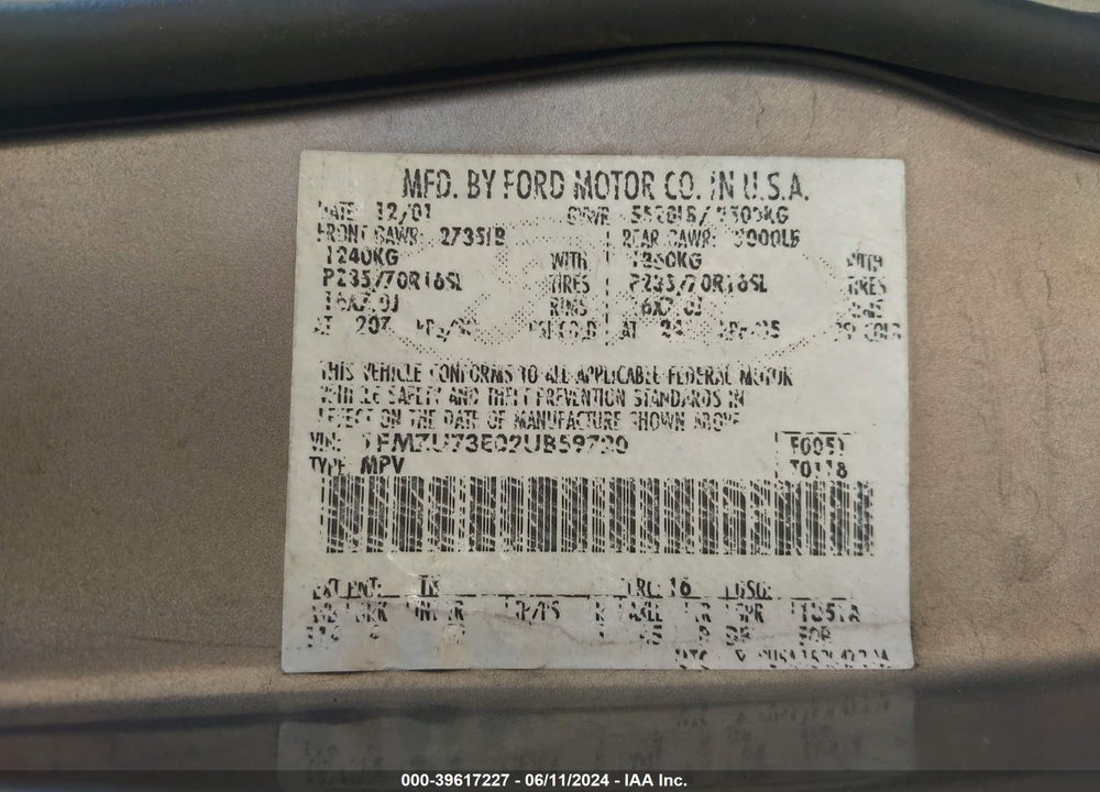 2002 FORD EXPLORER XLT VIN: 1FMZU73E02UB59720