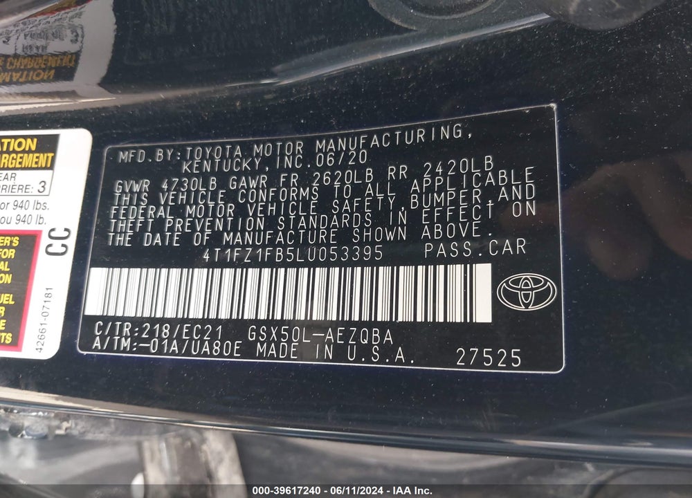 2020 TOYOTA AVALON TRD VIN: 4T1FZ1FB5LU053395
