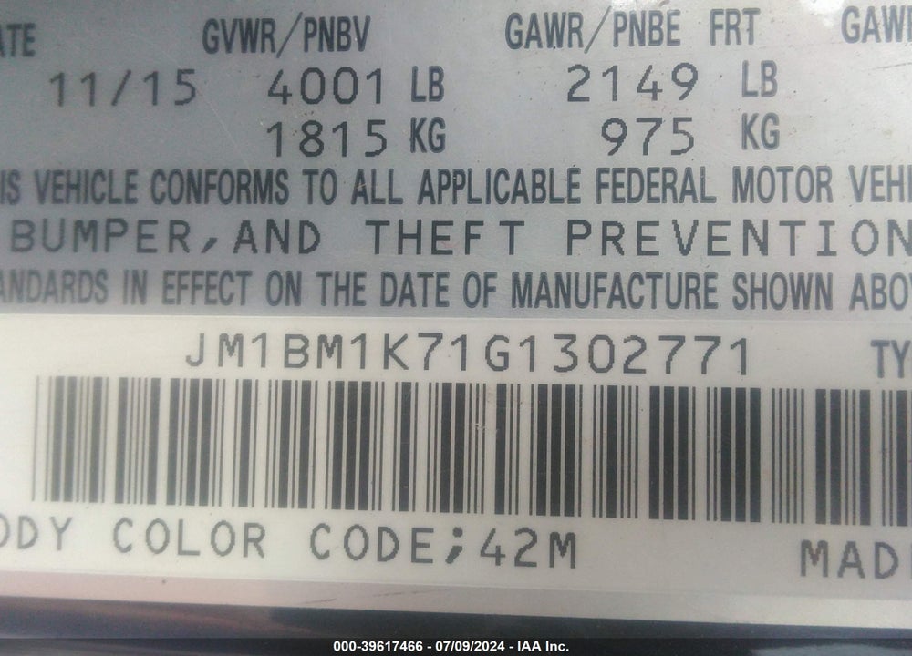 2016 MAZDA 3 I SPORT VIN: JM1BM1K71G1302771