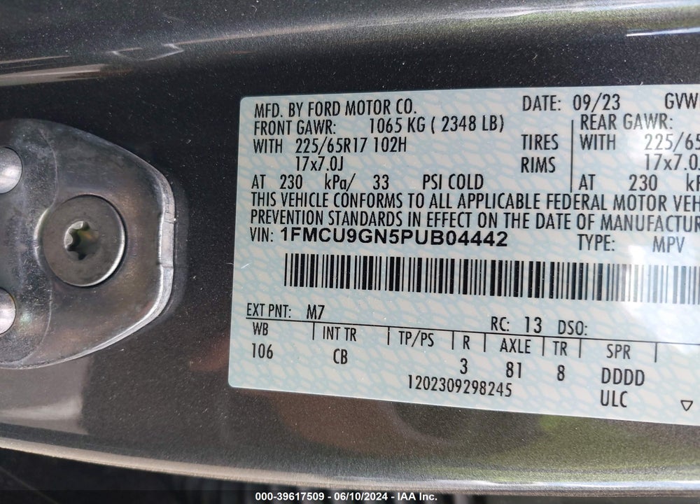 2023 FORD ESCAPE ACTIVE VIN: 1FMCU9GN5PUB04442