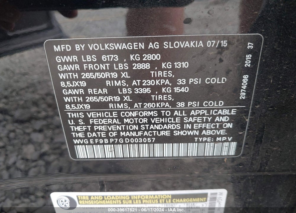 2016 VOLKSWAGEN TOUAREG VR6 LUX VIN: WVGEF9BP7GD003057