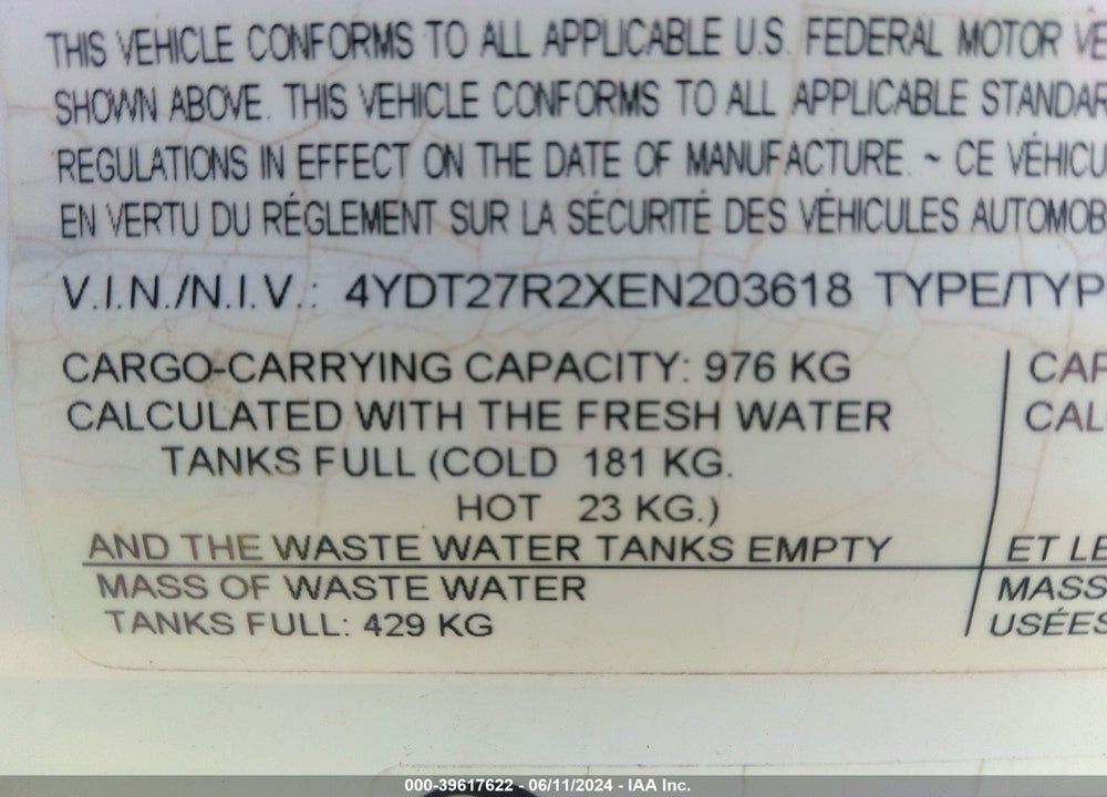 2014 KEYSTONE RV OTHER VIN: 4YDT27R2XEN203618