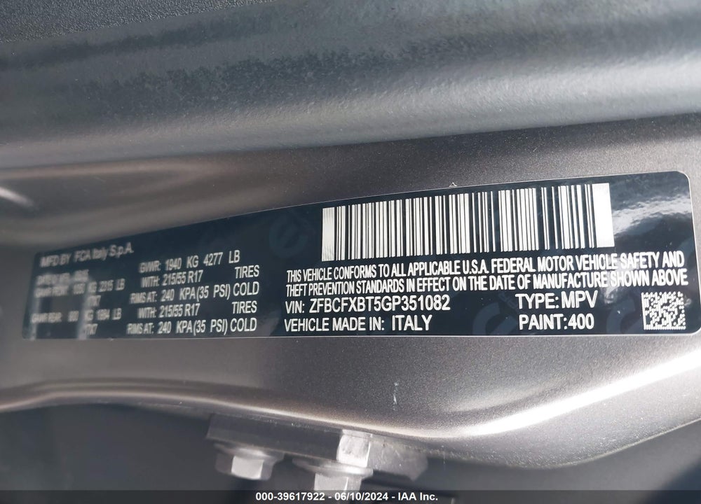2016 FIAT 500X VIN: ZFBCFXBT5GP351082