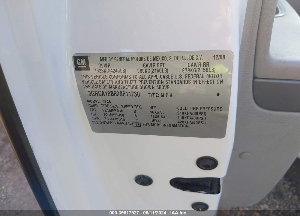 2009 CHEVROLET HHR LS VIN: 3GNCA13B89S611730