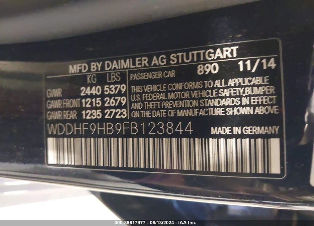 2015 MERCEDES-BENZ E 250 BLUETEC 4MATIC VIN: WDDHF9HB9FB123844