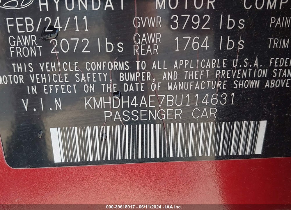 2011 HYUNDAI ELANTRA GLS (ULSAN PLANT)/LIMITED (ULSAN PLANT) VIN: KMHDH4AE7BU114631