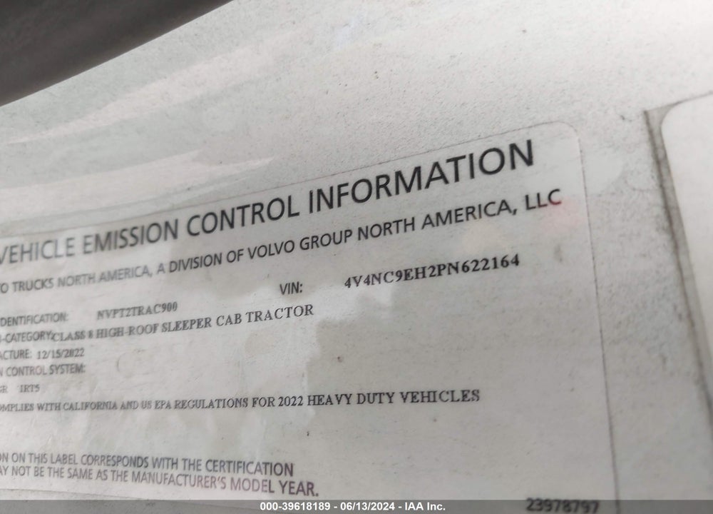 2023 VOLVO VNL VIN: 4V4NC9EH2PN622164