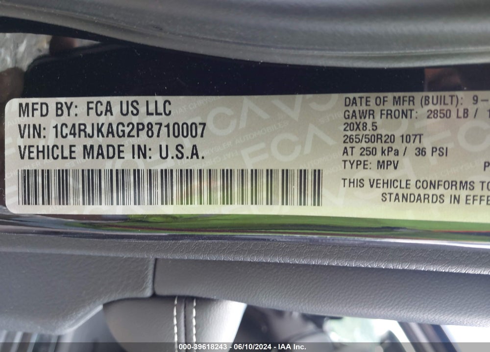 2023 JEEP GRAND CHEROKEE L VIN: 1C4RJKAG2P8710007