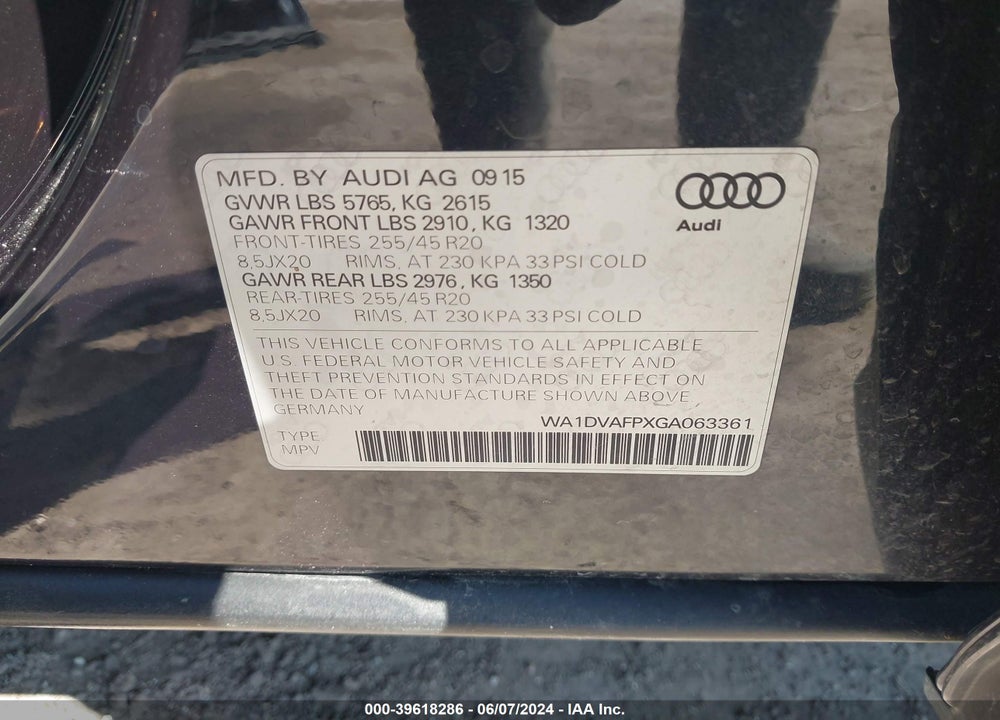 2016 AUDI Q5 3.0 TDI PREMIUM PLUS VIN: WA1DVAFPXGA063361
