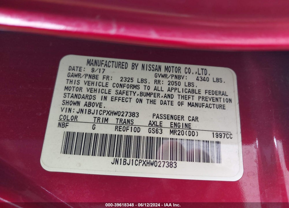 2017 NISSAN ROGUE SPORT VIN: JN1BJ1CPXHW027383