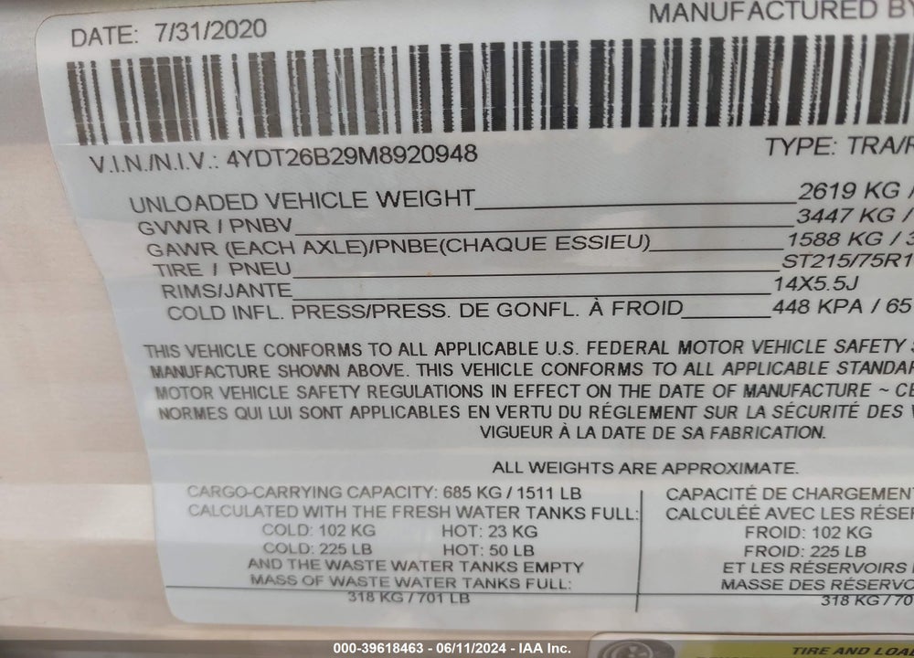 2021 DUTCHMAN ASPEN TRAI VIN: 4YDT26B29M8920948