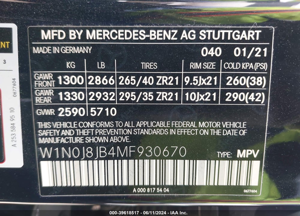2021 MERCEDES-BENZ AMG GLC 63 COUPE 4MATIC VIN: W1N0J8JB4MF930670