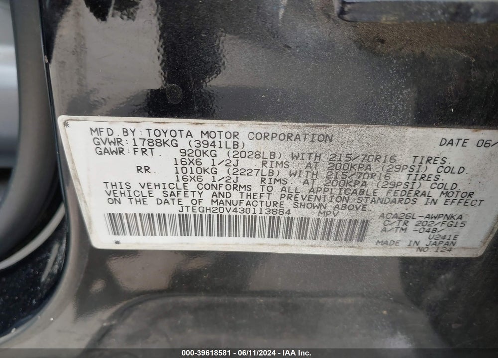 2003 TOYOTA RAV4 VIN: JTEGH20V430113884