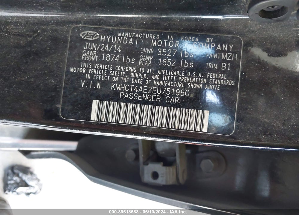 2014 HYUNDAI ACCENT GLS VIN: KMHCT4AE2EU751960