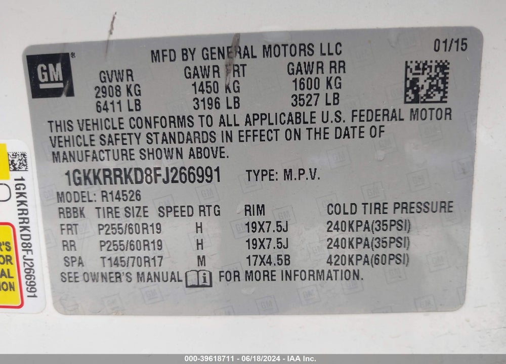 2015 GMC ACADIA SLT-1 VIN: 1GKKRRKD8FJ266991