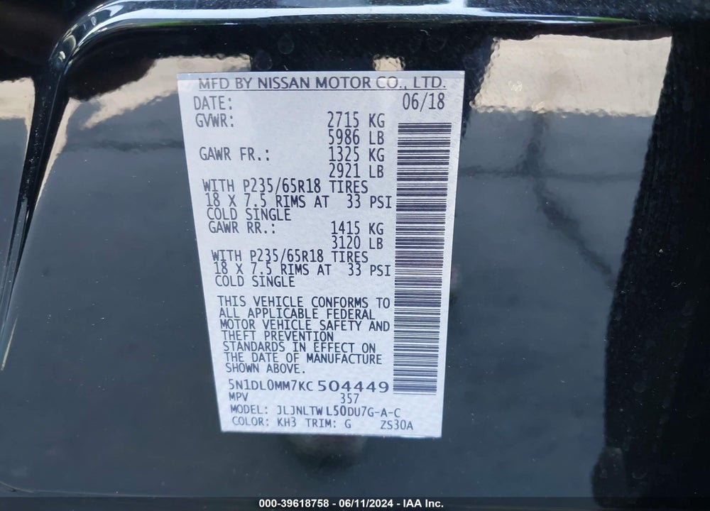 2019 INFINITI QX60 LUXE VIN: 5N1DL0MM7KC504449