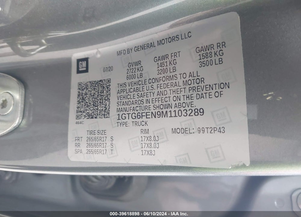 2021 GMC CANYON 4WD SHORT BOX AT4 - LEATHER VIN: 1GTG6FEN9M1103289