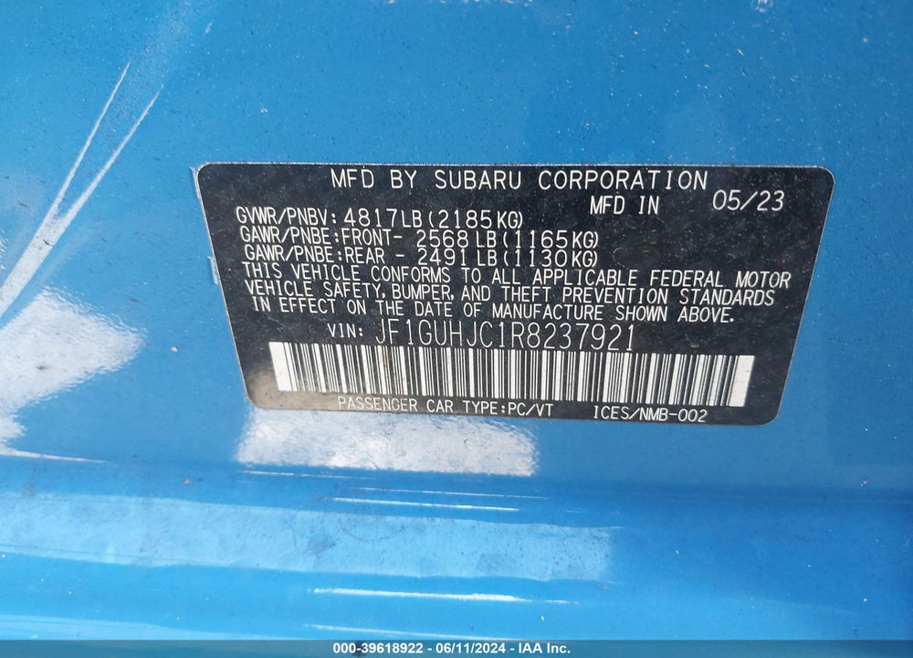 2024 SUBARU IMPREZA RS 5-DOOR VIN: JF1GUHJC1R8237921