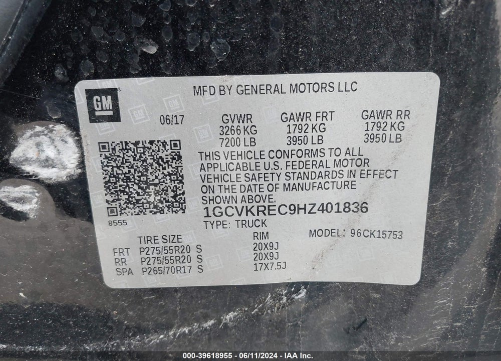 2017 CHEVROLET SILVERADO 1500 2LT VIN: 1GCVKREC9HZ401836