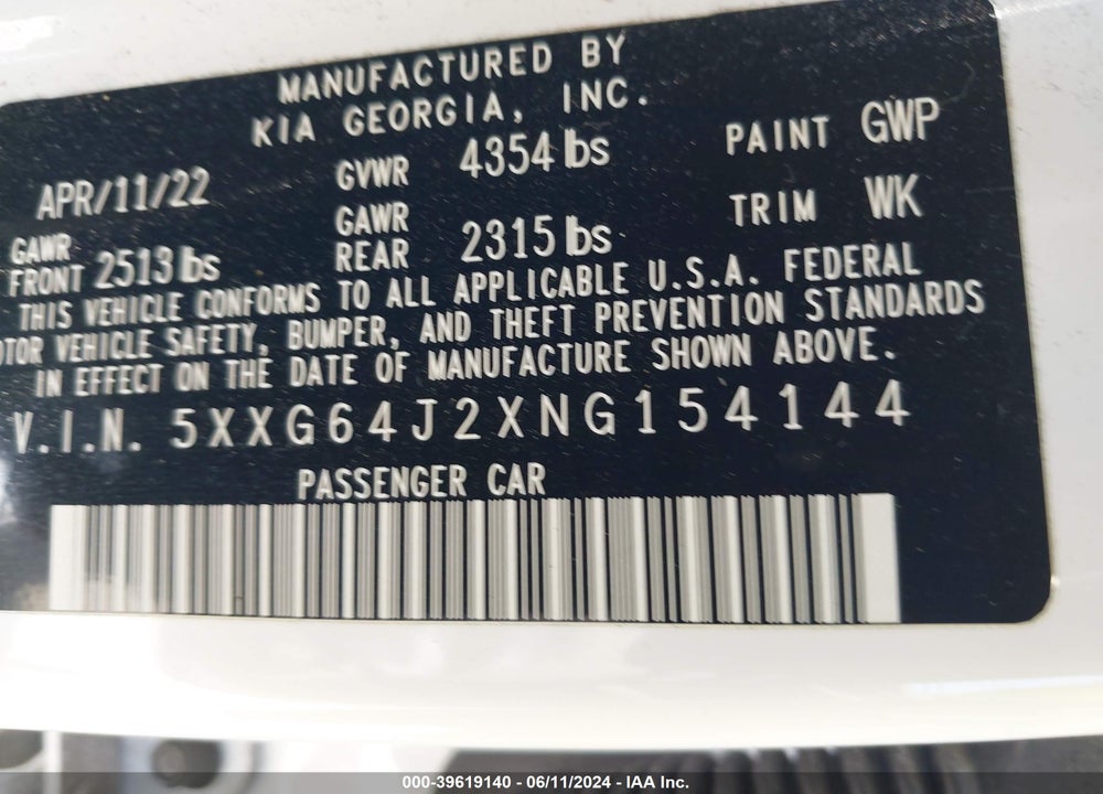 2022 KIA K5 GT LINE VIN: 5XXG64J2XNG154144