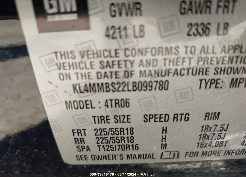 2020 BUICK ENCORE GX FWD PREFERRED VIN: KL4MMBS22LB099780