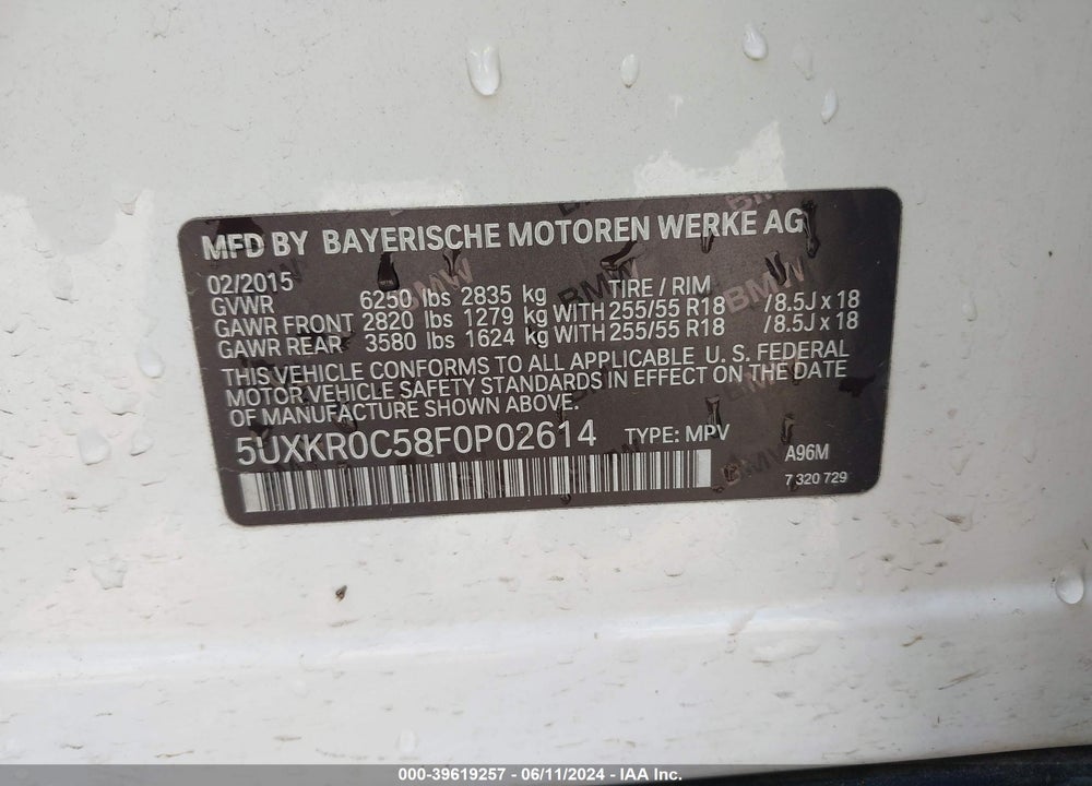 2015 BMW X5 XDRIVE35I VIN: 5UXKR0C58F0P02614