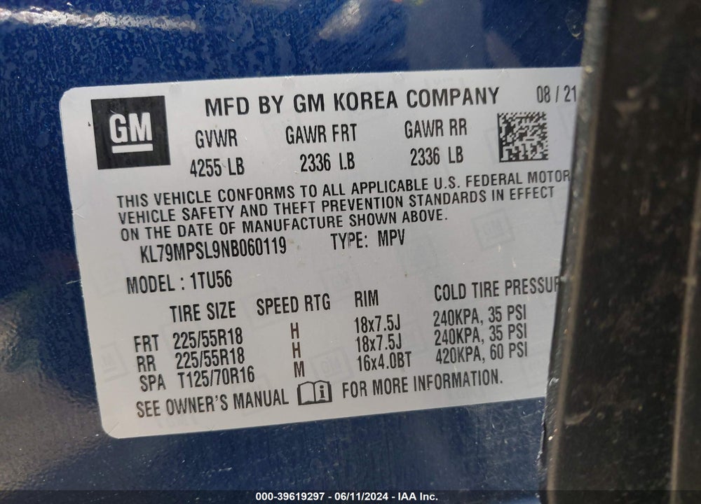 2022 CHEVROLET TRAILBLAZER FWD LT VIN: KL79MPSL9NB060119