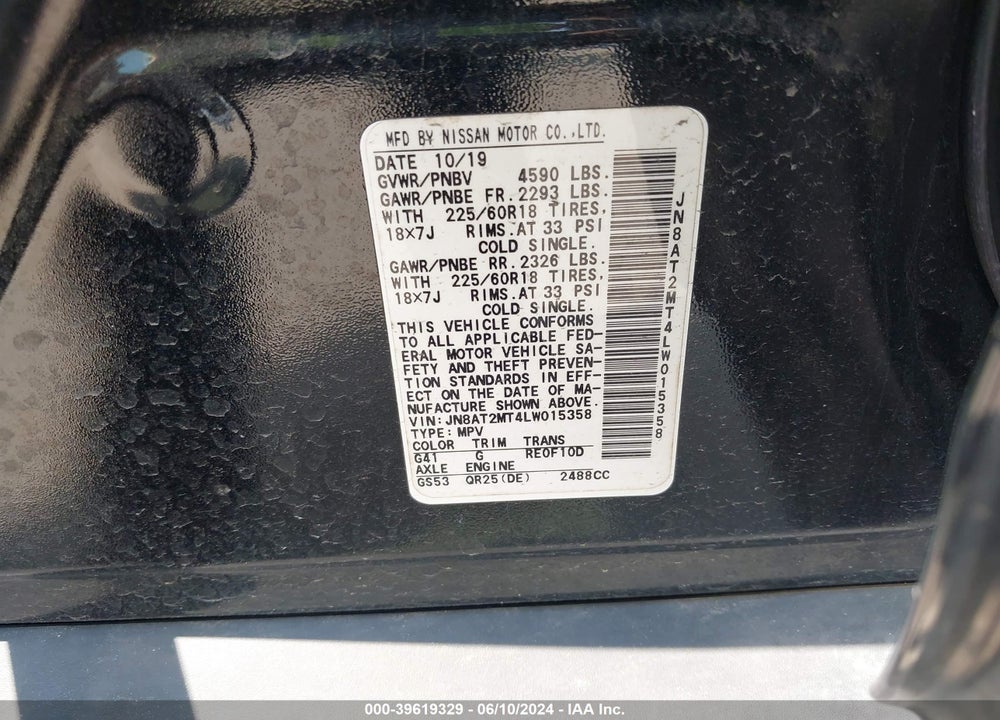2020 NISSAN ROGUE SV FWD VIN: JN8AT2MT4LW015358