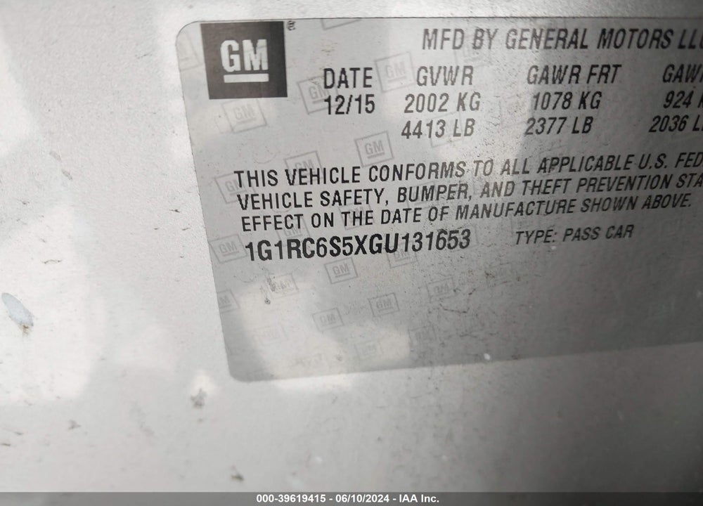 2016 CHEVROLET VOLT LT VIN: 1G1RC6S5XGU131653