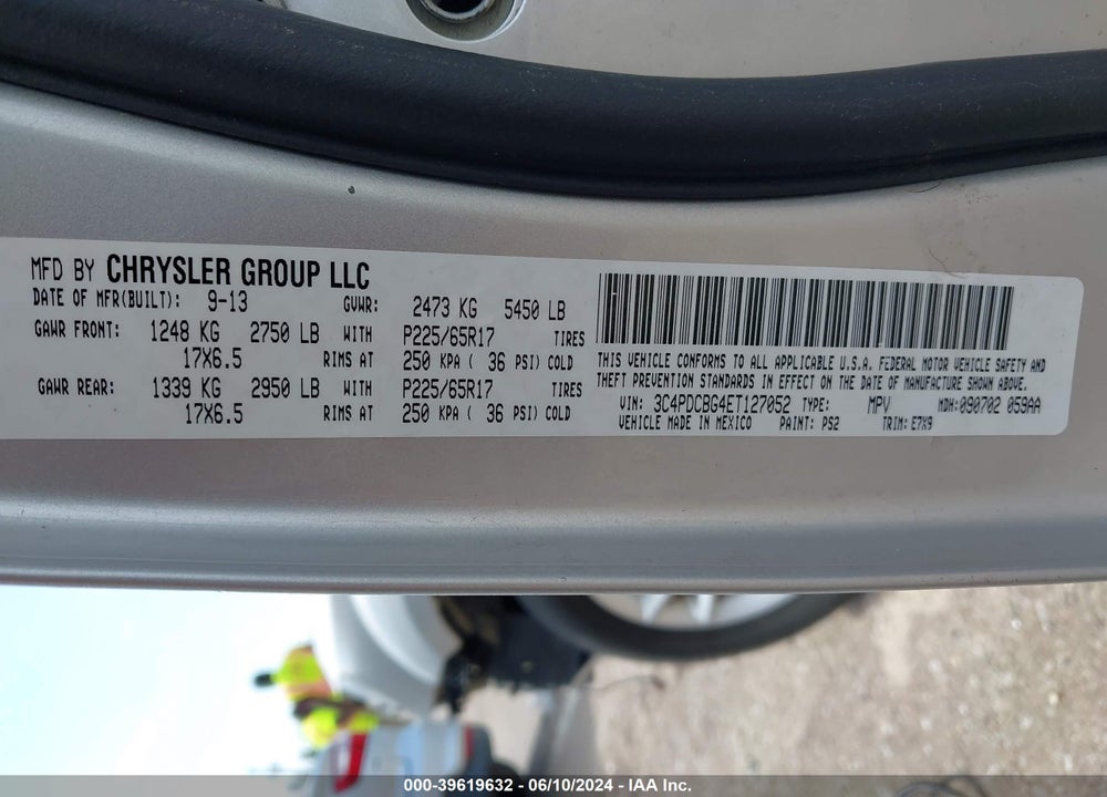 2014 DODGE JOURNEY SXT VIN: 3C4PDCBG4ET127052