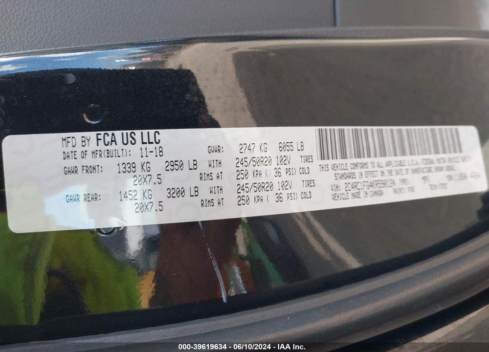 2019 CHRYSLER PACIFICA TOURING PLUS VIN: 2C4RC1FG4KR590124
