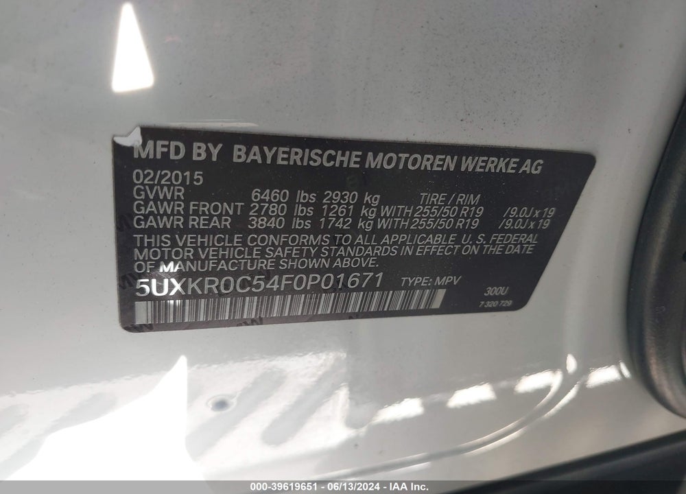 2015 BMW X5 XDRIVE35I VIN: 5UXKR0C54F0P01671