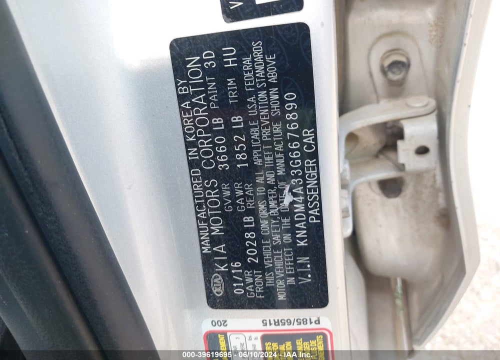 2016 KIA RIO LX VIN: KNADM4A33G6676890