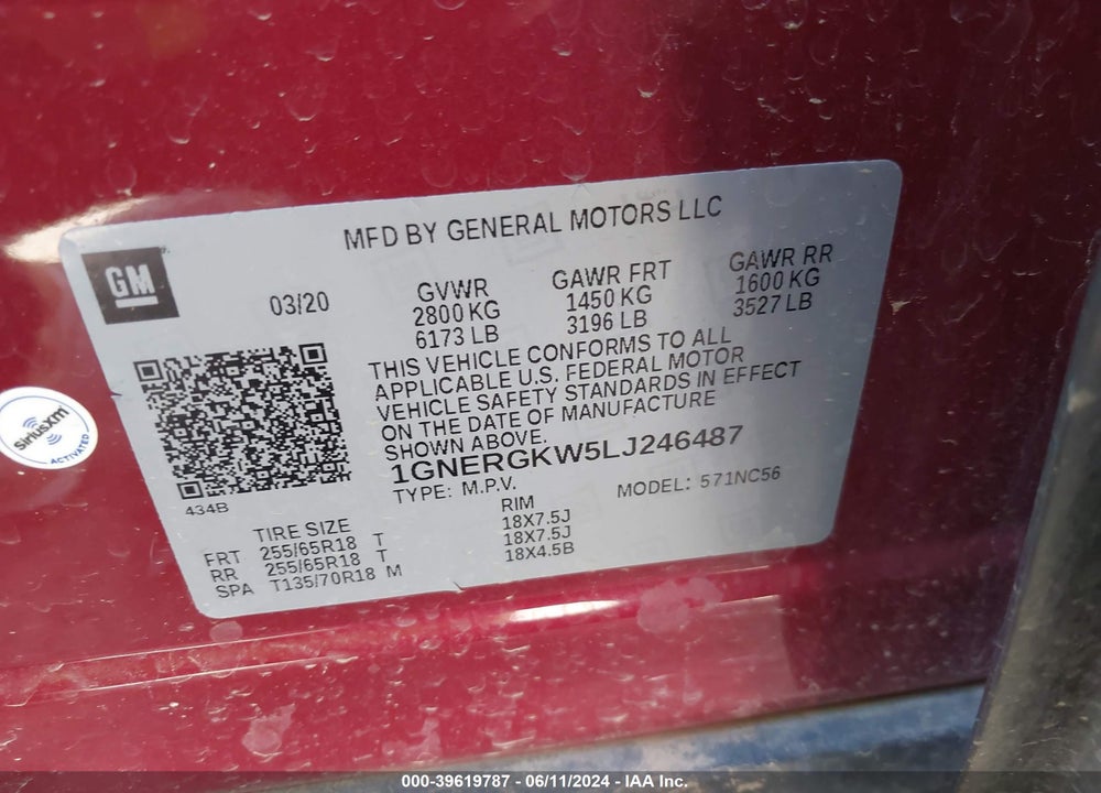 2020 CHEVROLET TRAVERSE FWD LT CLOTH VIN: 1GNERGKW5LJ246487