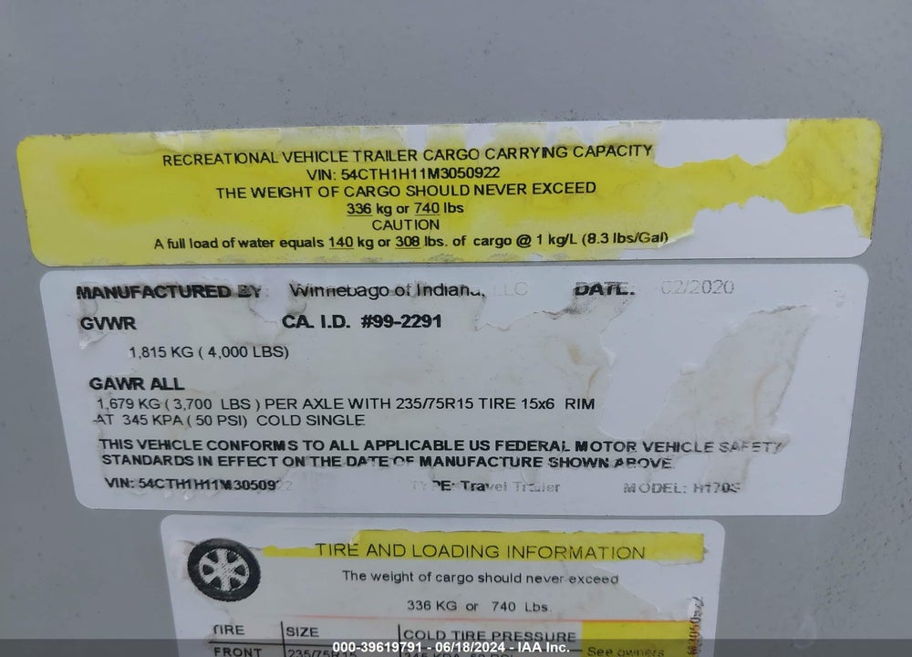 2021 WINNEBAGO HIKE VIN: 54CTH1H11M3050922