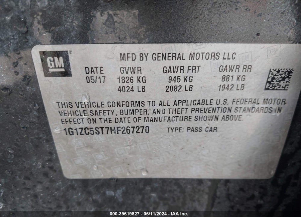 2017 CHEVROLET MALIBU 1FL VIN: 1G1ZC5ST7HF267270