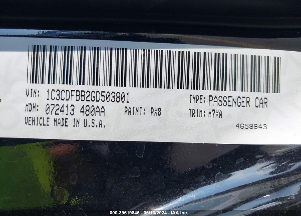 2016 DODGE DART SXT VIN: 1C3CDFBB2GD503801