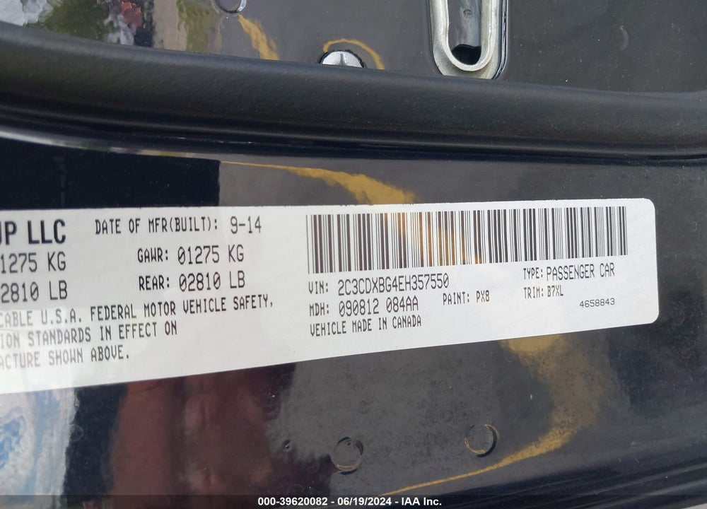 2014 DODGE CHARGER SE VIN: 2C3CDXBG4EH357550