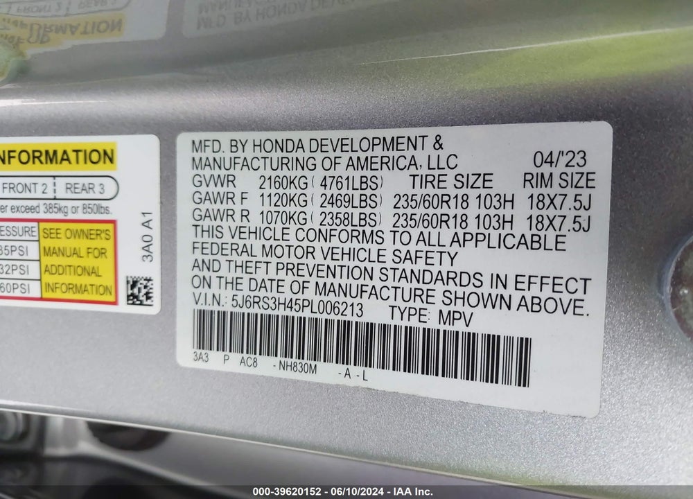 2023 HONDA CR-V VIN: 5J6RS3H45PL006213