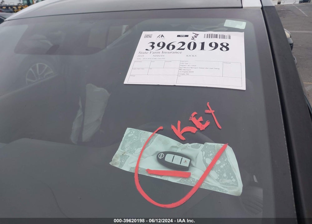 2019 NISSAN KICKS S VIN: 3N1CP5CU9KL541593